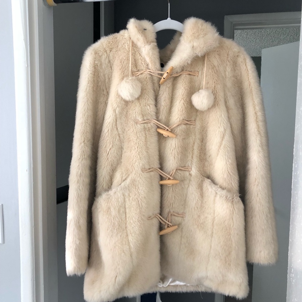 Top shop faux fur coat with hood size 4